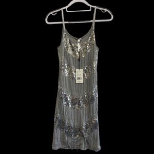 Cristina Love Gray Sequin Embellished Dress Size L NWT